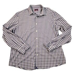 Untuckit Shirt Mens XL Tan Navy Check Egrivin Long Sleeve Stretch Button Up